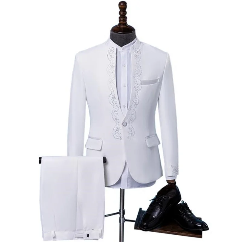 Singer star style dance stage clothing for men Chinese tunic suit pants 2020 mens wedding suits formal dress stand collar white
Singer star style dance stage clothing for men Chinese tunic suit pants 2020 mens wedding suits formal dress stand collar white