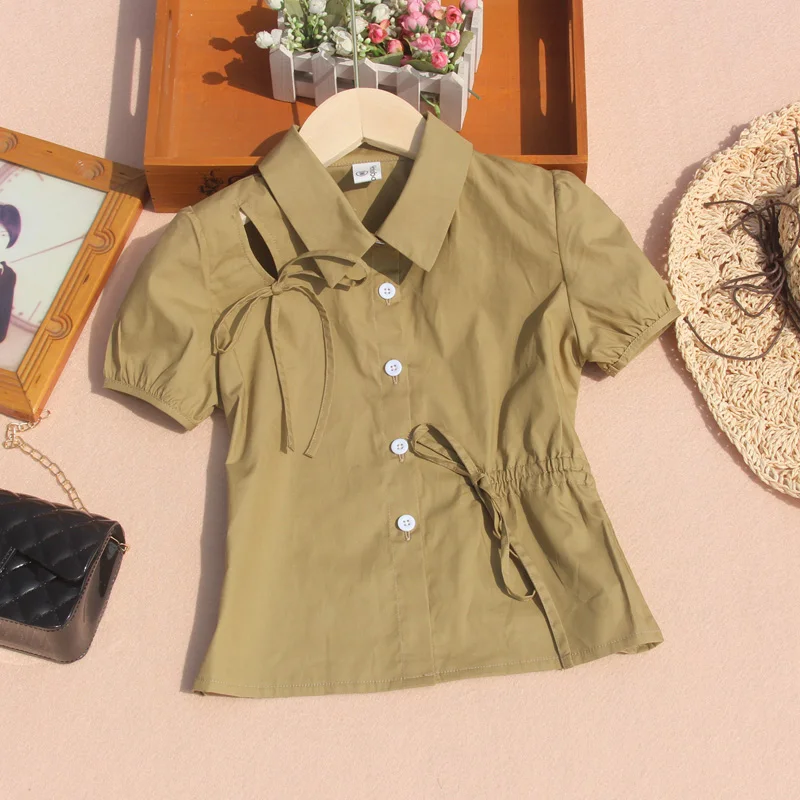 Summer Teenage School Girls Blouses Korean Khaki Shirts for Kids White Short Sleeve Tops for Children Girls Clothes 10 12 Year
Summer Teenage School Girls Blouses Korean Khaki Shirts for Kids White Short Sleeve Tops for Children Girls Clothes 10 12 Year