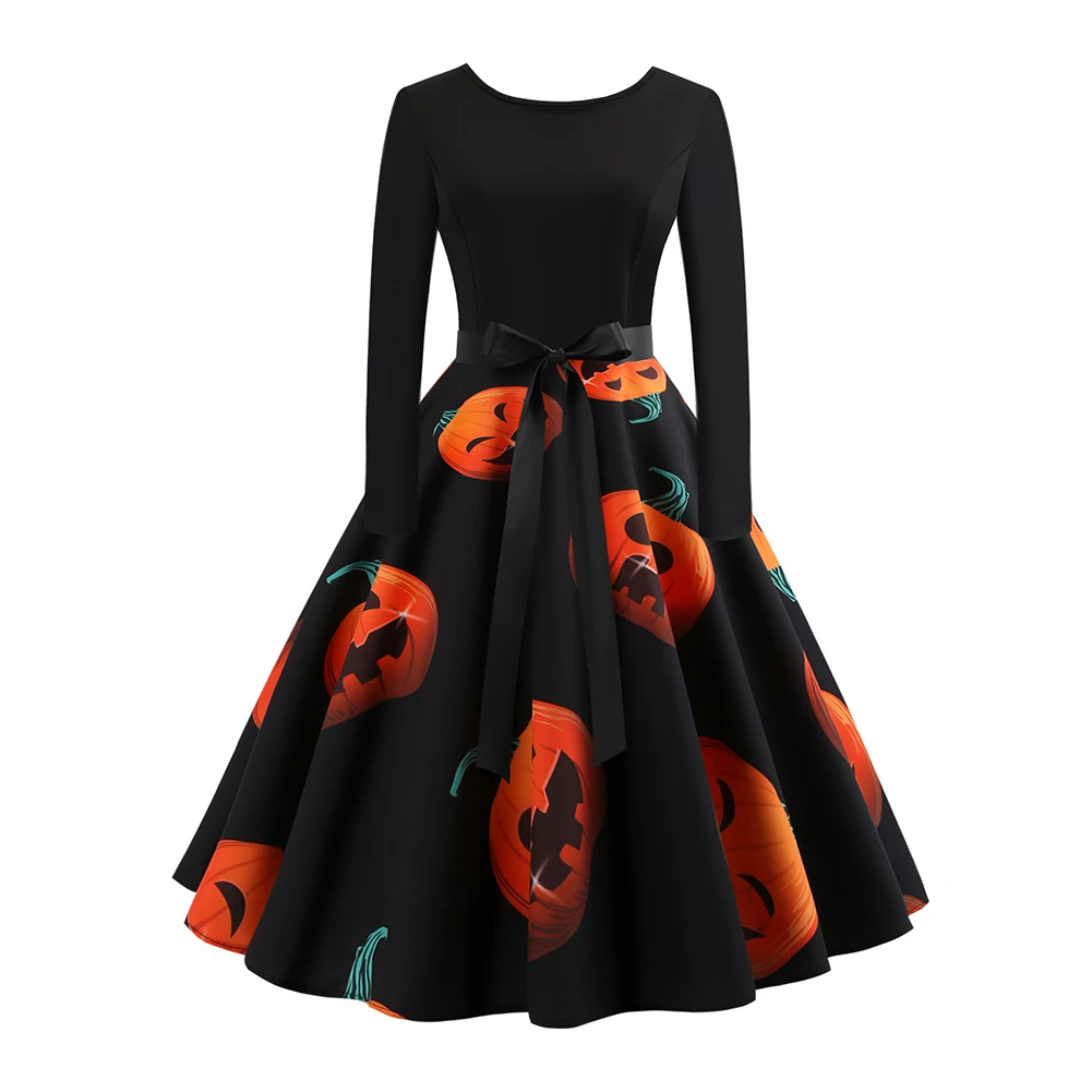 Women Retro Dresses Halloween Women O-Neck Back Zipper Floral Print Stitching Long-Sleeves Pumpkin Print Bowknot Swing Dresses
Women Retro Dresses Halloween Women O-Neck Back Zipper Floral Print Stitching Long-Sleeves Pumpkin Print Bowknot Swing Dresses