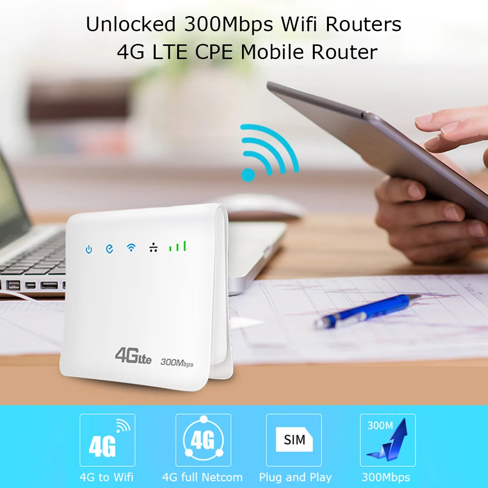 Unlocked 300Mbps Wifi Routers 4G LTE CPE Mobile Router with LAN Port Portable Wireless Wifi Router Support SIM Card EU/ US Plug
Unlocked 300Mbps Wifi Routers 4G LTE CPE Mobile Router with LAN Port Portable Wireless Wifi Router Support SIM Card EU/ US Plug