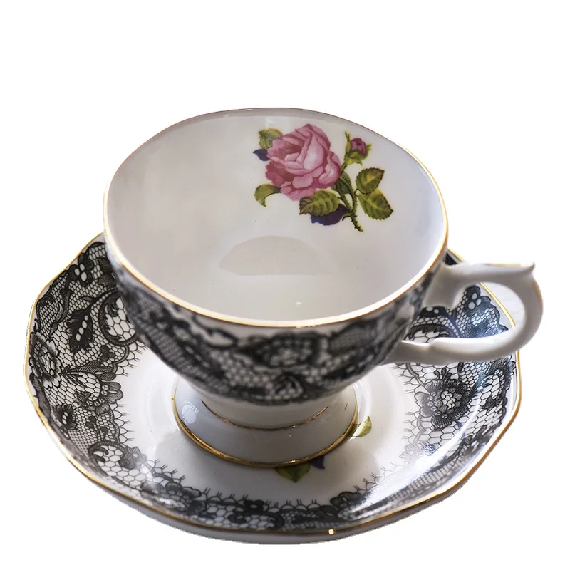 

England Lace Coffee Cup Saucer Set Luxury Bone China Teacup Drink Afternoon Tea Party Mug Ware Home Drinkware Gifts