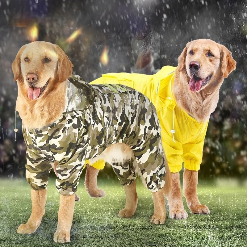 

Hooded Raincoat Medium Large Dogs Golden Retriever Poncho Four-legged Rainwear
