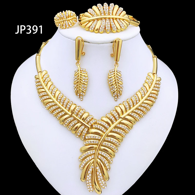 

Dubai Gold Color Jewelry Sets For Women Rhinestone Jewelry Necklace And Earrings Set ensemble de bijoux en plaqué or italien