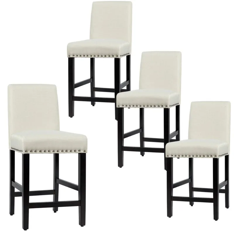 

Gymax 4PCS Bar Stool Upholstered Counter Stools Home Kitchen w/ Wooden Legs Beige