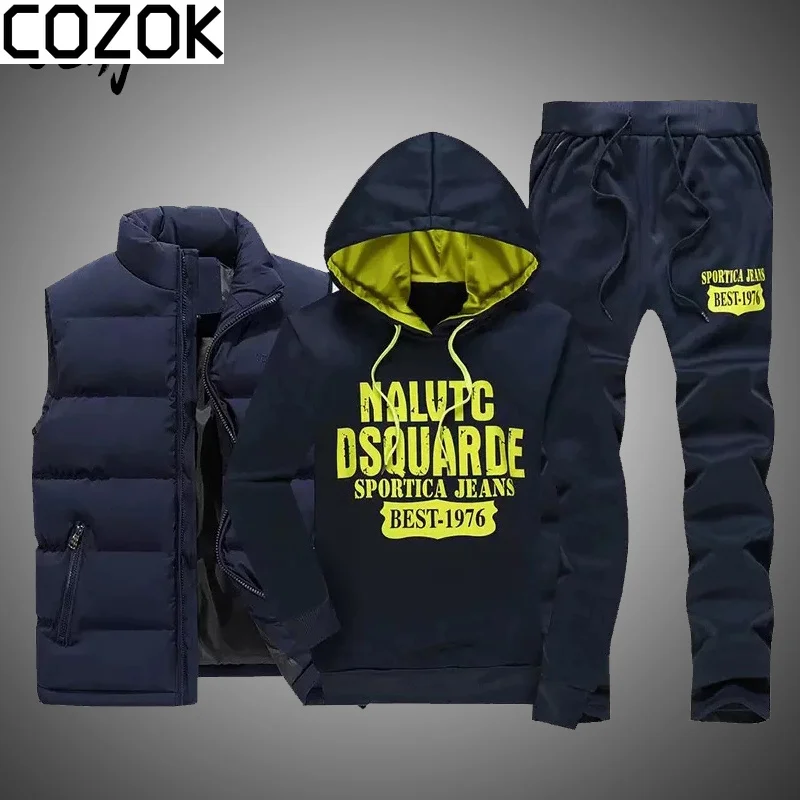Fashion Thicken Warm Tracksuit Men 3 Pieces Hooded Fleece Hoodies+Sweatpants+Zipper Vest Track Suit Print Mens Joggers Set
Fashion Thicken Warm Tracksuit Men 3 Pieces Hooded Fleece Hoodies+Sweatpants+Zipper Vest Track Suit Print Mens Joggers Set