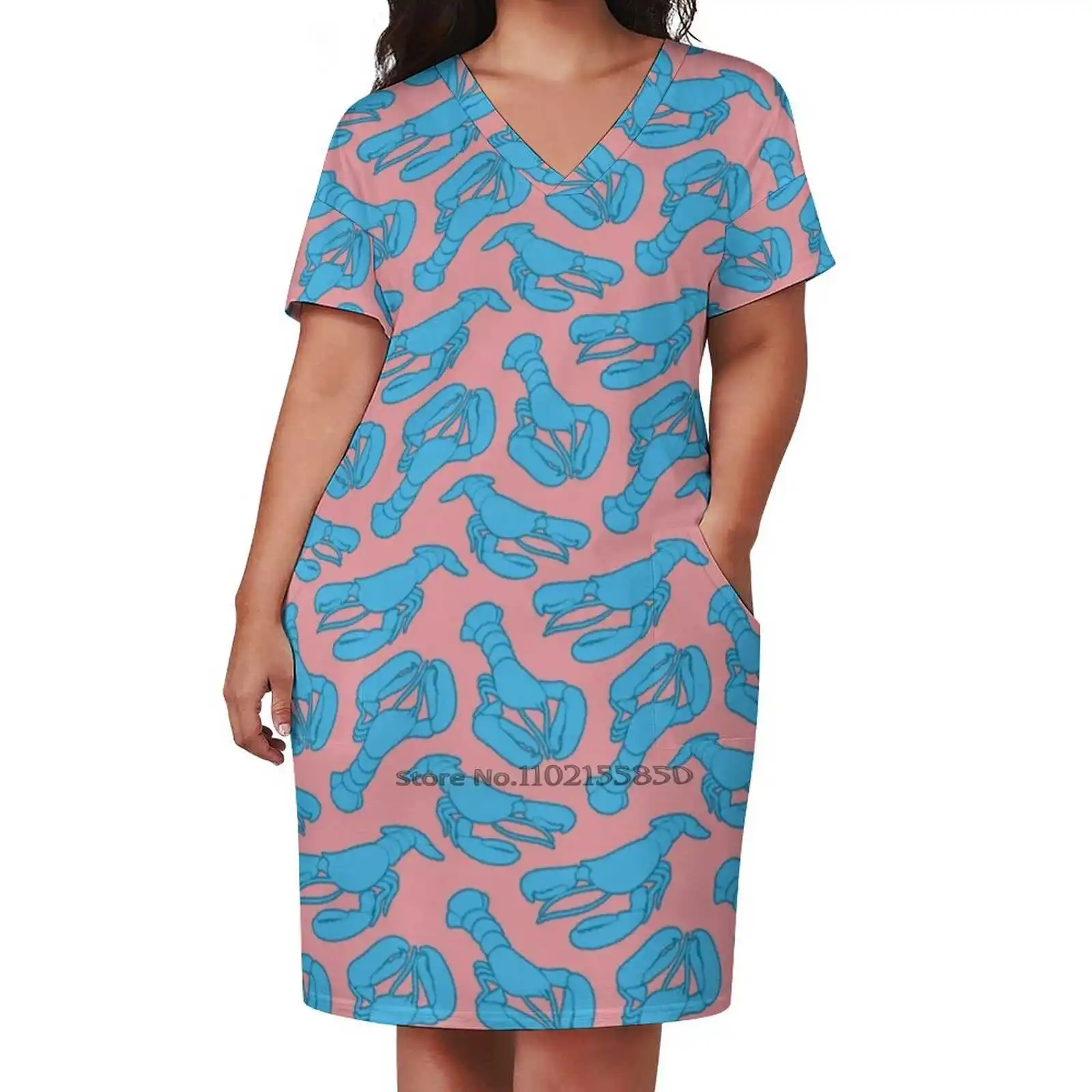 Blue Lobsters On Dusty Pink. Loose Pocket Dress Women Casual V Neck Dress Printed Dress Lobster Dusty Dusty Pink Pink Pattern
Blue Lobsters On Dusty Pink. Loose Pocket Dress Women Casual V Neck Dress Printed Dress Lobster Dusty Dusty Pink Pink Pattern