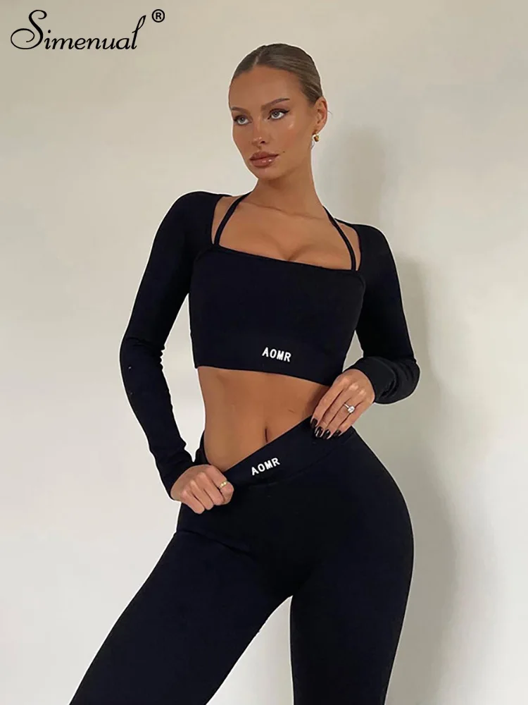 Simenual осенний Женский комплект из двух предметов с вышитыми буквами и квадратным воротником, укороченный топ на бретельках с длинными рукав... 
Simenual осенний Женский комплект из двух предметов с вышитыми буквами и квадратным воротником, укороченный топ на бретельках с длинными рукав...