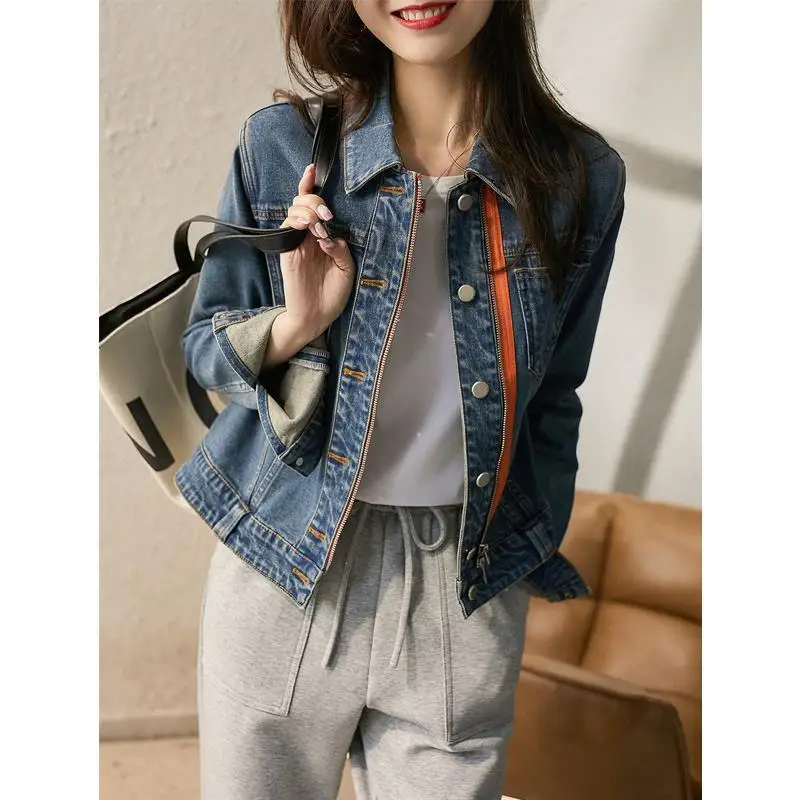 Vintage Blue Denim Jacket Turn Down Collar Spliced Zipper Women's Short Jean Jackets Spring Fall Casual Outwear Coat
Vintage Blue Denim Jacket Turn Down Collar Spliced Zipper Women's Short Jean Jackets Spring Fall Casual Outwear Coat