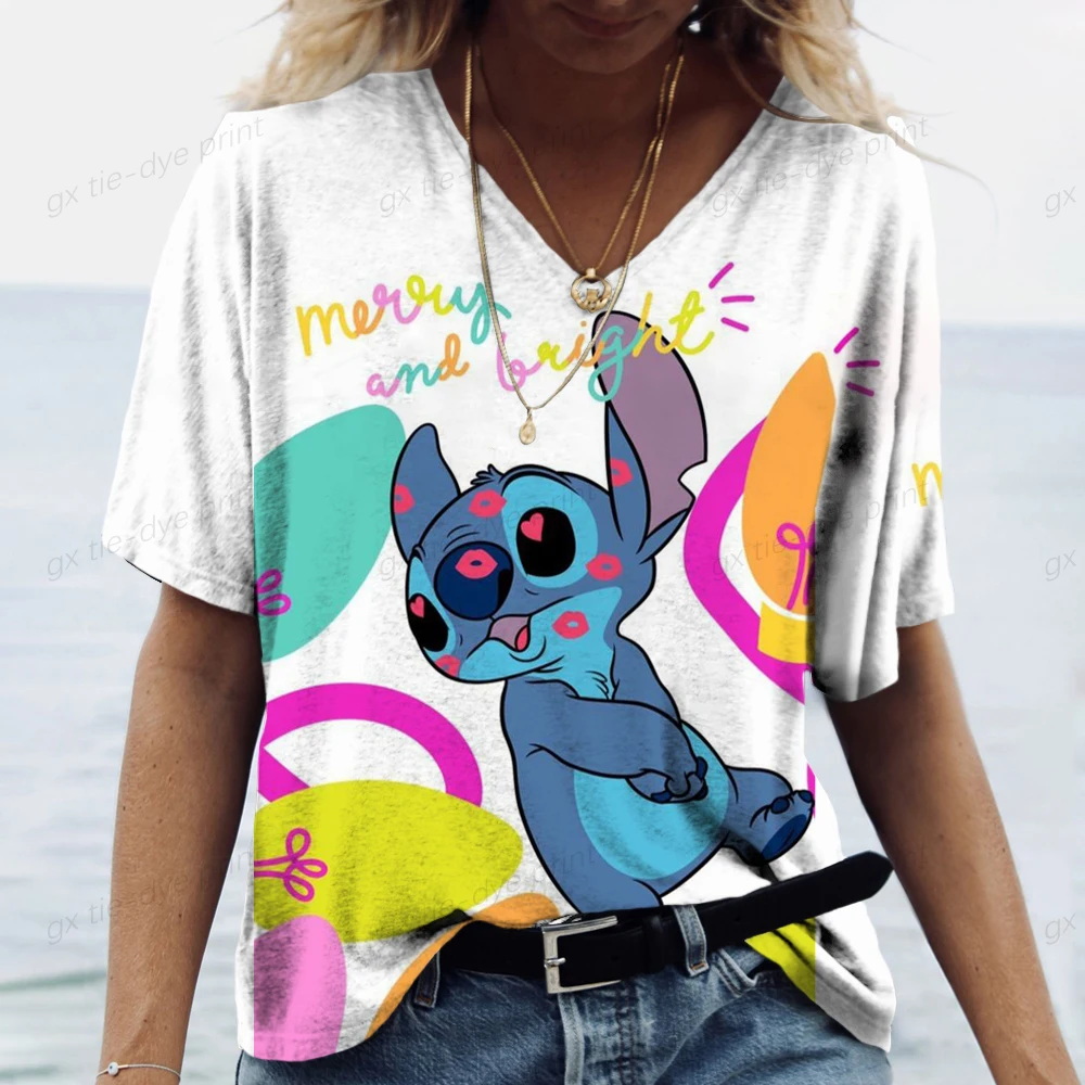 Fashion Ladies Boho V-neck 3D T-shirt Women Disney Lilo and Stitch 3D Print T-Shirt Loose Short Sleeve T-Shirt Top 
Fashion Ladies Boho V-neck 3D T-shirt Women Disney Lilo and Stitch 3D Print T-Shirt Loose Short Sleeve T-Shirt Top