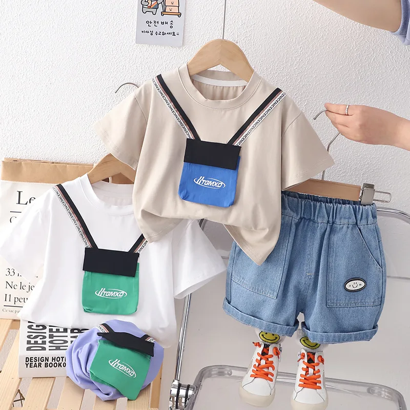 New Summer Child Clothes Sets Short Sleeve O Neck Pockets Denim Shorts White 2 Piece Sets Designer Boys Clothes Sets 12M-5T
New Summer Child Clothes Sets Short Sleeve O Neck Pockets Denim Shorts White 2 Piece Sets Designer Boys Clothes Sets 12M-5T
