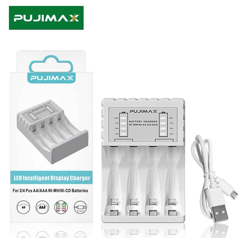 

Зарядные устройства PUJIMAX, 4 слота, 1,2 в, AA, Ni-MH батареи, адаптер для зарядки аккумулятора, зарядные устройства с коробкой