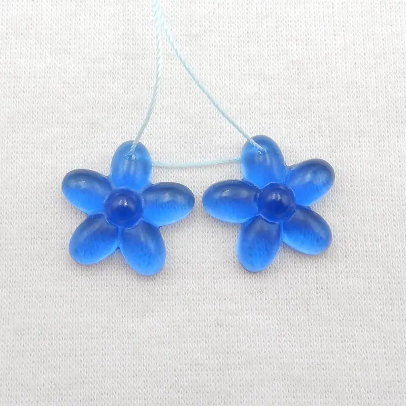 

Semiprecious Stones Jewelry Blue Onyx Carved Flower Women Earrings Accessories 18x6mm 3g