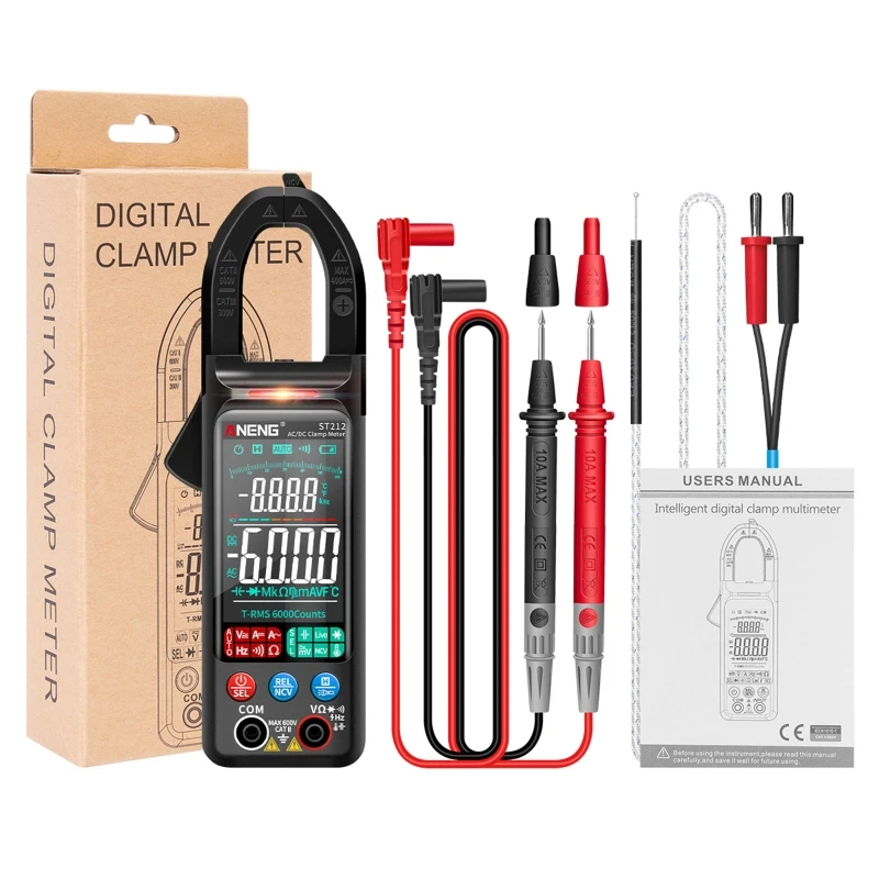 AC/DC Clamp Meter 6000 Counts TRMS Auto/Manual Range Clamp Multimeter Electrical Tester Temperature Diode Ohm Tester
AC/DC Clamp Meter 6000 Counts TRMS Auto/Manual Range Clamp Multimeter Electrical Tester Temperature Diode Ohm Tester