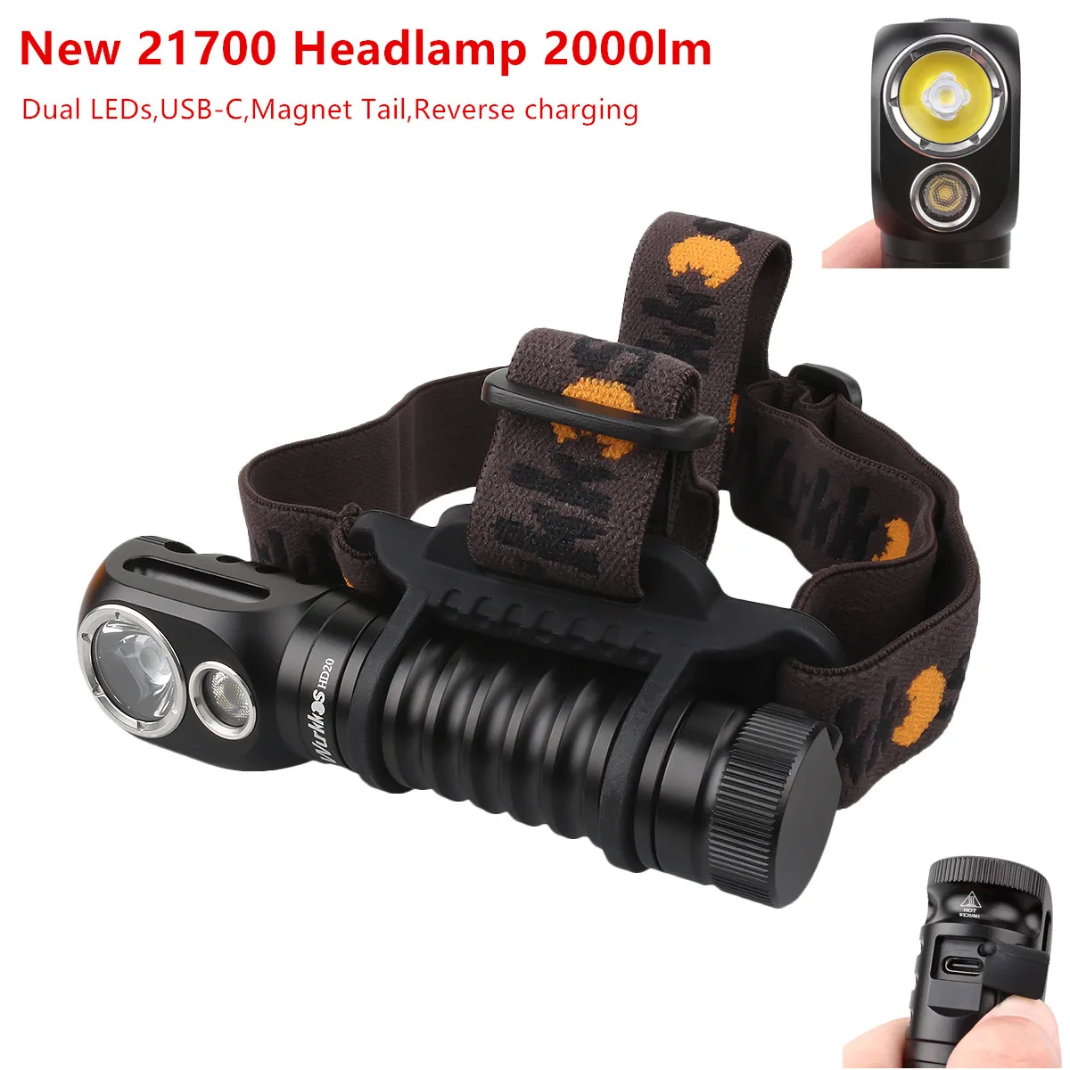 Wurkkos HD20 USB C Rechargeable Headlamp 21700 LED light 2000lm Dual LEDs LH351D XPL with Reverse Charge Magnetic Tail
Wurkkos HD20 USB C Rechargeable Headlamp 21700 LED light 2000lm Dual LEDs LH351D XPL with Reverse Charge Magnetic Tail