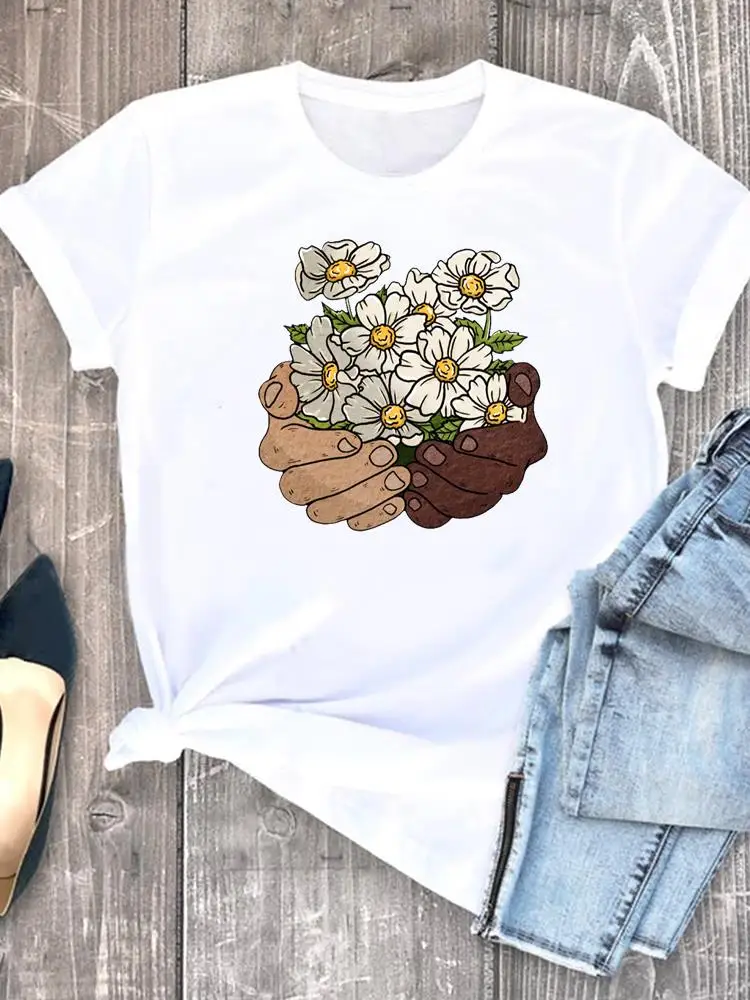 Ladies Casual Clothing Women T Clothes Short Sleeve Hand Flower Cartoon Trend Print T-shirts Fashion Female Graphic Tee
Ladies Casual Clothing Women T Clothes Short Sleeve Hand Flower Cartoon Trend Print T-shirts Fashion Female Graphic Tee