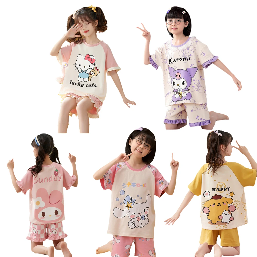 Sanrios Kuromi My Melody Cinnamoroll hellokittys понравичный помпон летняя Пижама с коротким рукавом для девочек с детской одеждой для отдыха
Sanrios Kuromi My Melody Cinnamoroll hellokittys понравичный помпон летняя Пижама с коротким рукавом для девочек с детской одеждой для отдыха