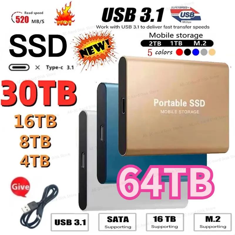New Original 64TB External Hard Drive Disks USB 3.0 32TB 16TB 2TB SSD Portable Hard State Drives For Laptop Computer Smartphones
New Original 64TB External Hard Drive Disks USB 3.0 32TB 16TB 2TB SSD Portable Hard State Drives For Laptop Computer Smartphones