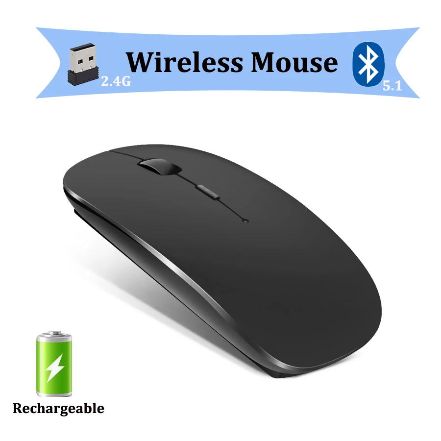 

Hot Wireless Bluetooth5.1 Mouse 2.4G Wifi 1600DPI Mute Matte Mice Rechargeable Muse for Computer iPad Laptop Macbook Gamer