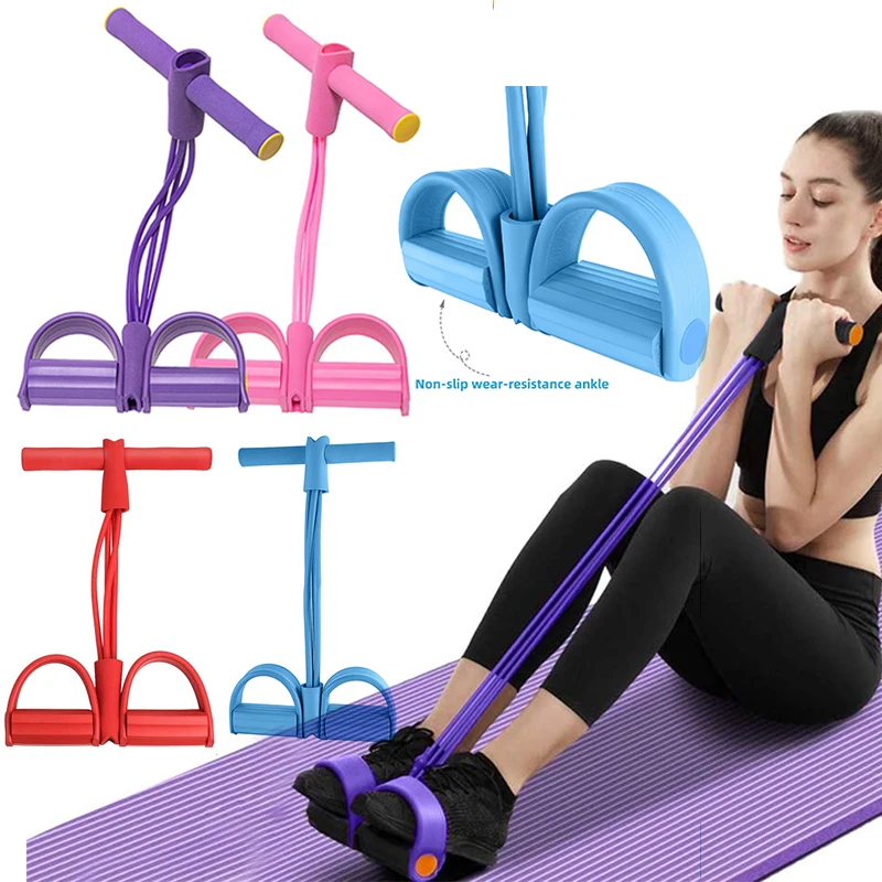 

4 Tube Sit-up Bodybuilding Expander Elastic Pull Rope Fitness Equipment Pedal Resistance Band Yoga Stretching Slimming Training
