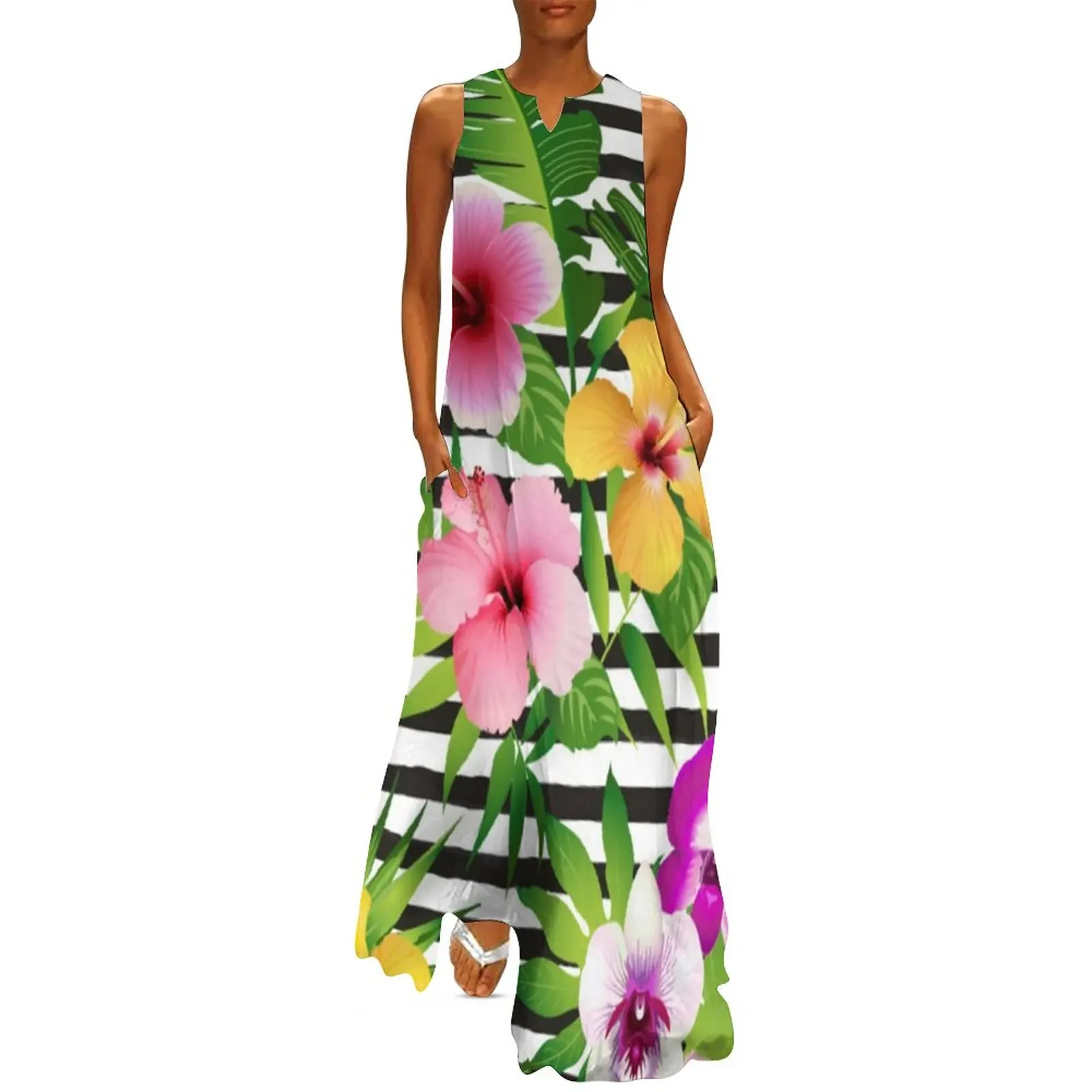 Tropical Floral Dress Black And White Stripes Elegant Maxi Dress Street Wear Bohemia Long Dresses Woman V Neck Oversized Clothes
Tropical Floral Dress Black And White Stripes Elegant Maxi Dress Street Wear Bohemia Long Dresses Woman V Neck Oversized Clothes