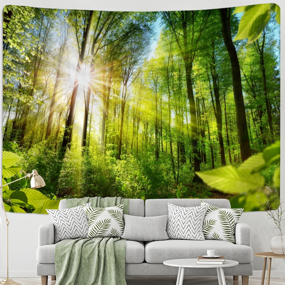 

Jungle Green Forest Trees Plants Tapestry 3D Tropical Landscape Nature Scenery Wall Hanging Home Dorm Bedroom Decor Aesthetic