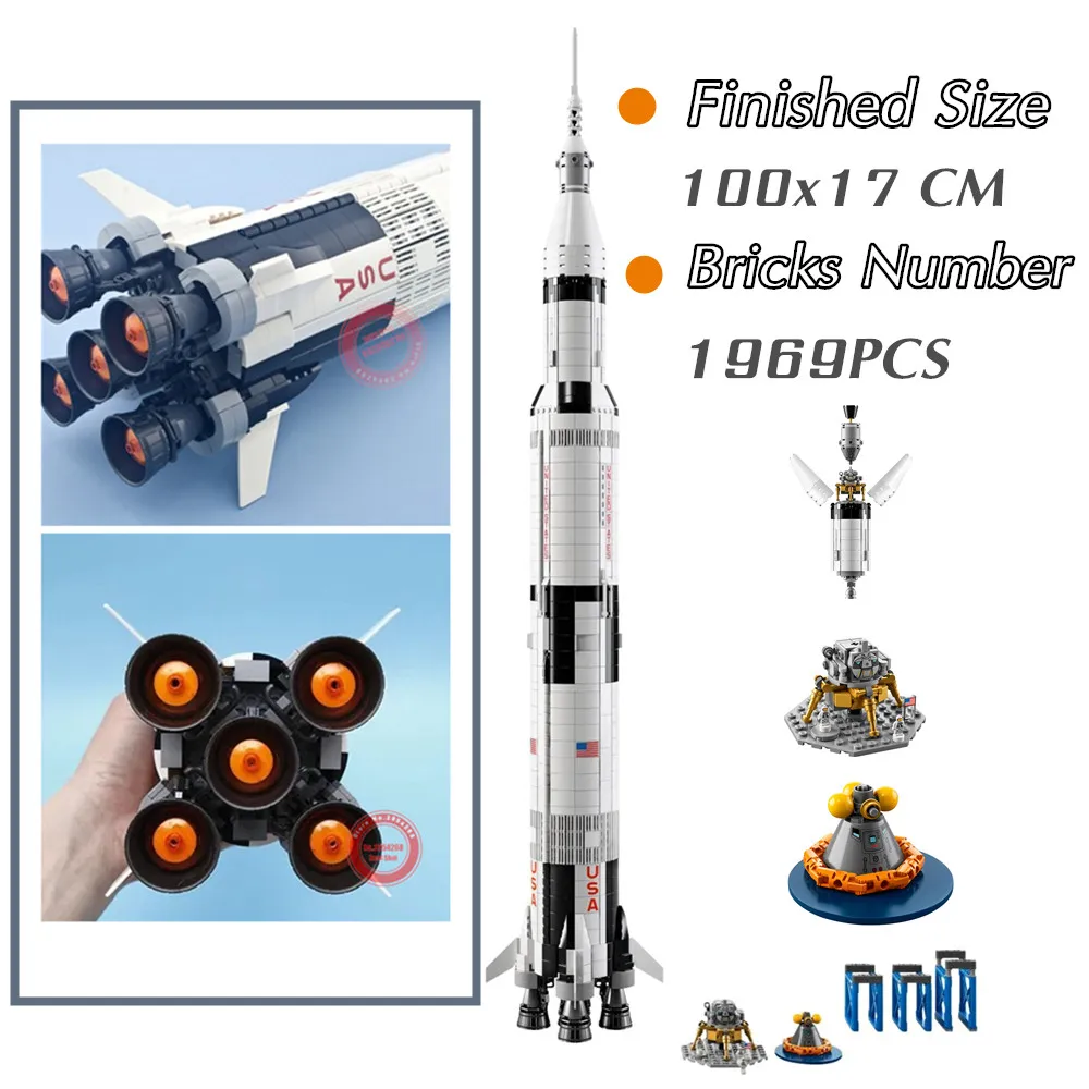 

1969PCS USA NASAS Exploring Apollo Saturn V Space Launch Rocket Fit 21309 Building Blocks Bricks Children Kid Toy Gift Boys