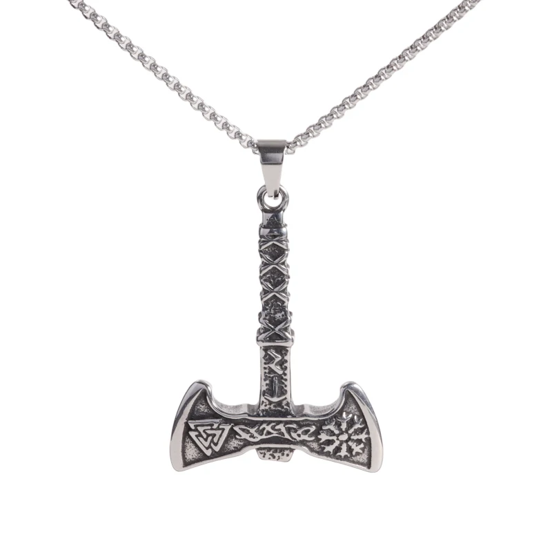 

New Stainless Steel Retro Nordic Style Viking Ax Necklace Men Women Fashion Charm Domineering Hip Hop Pendant Jewelry Gift