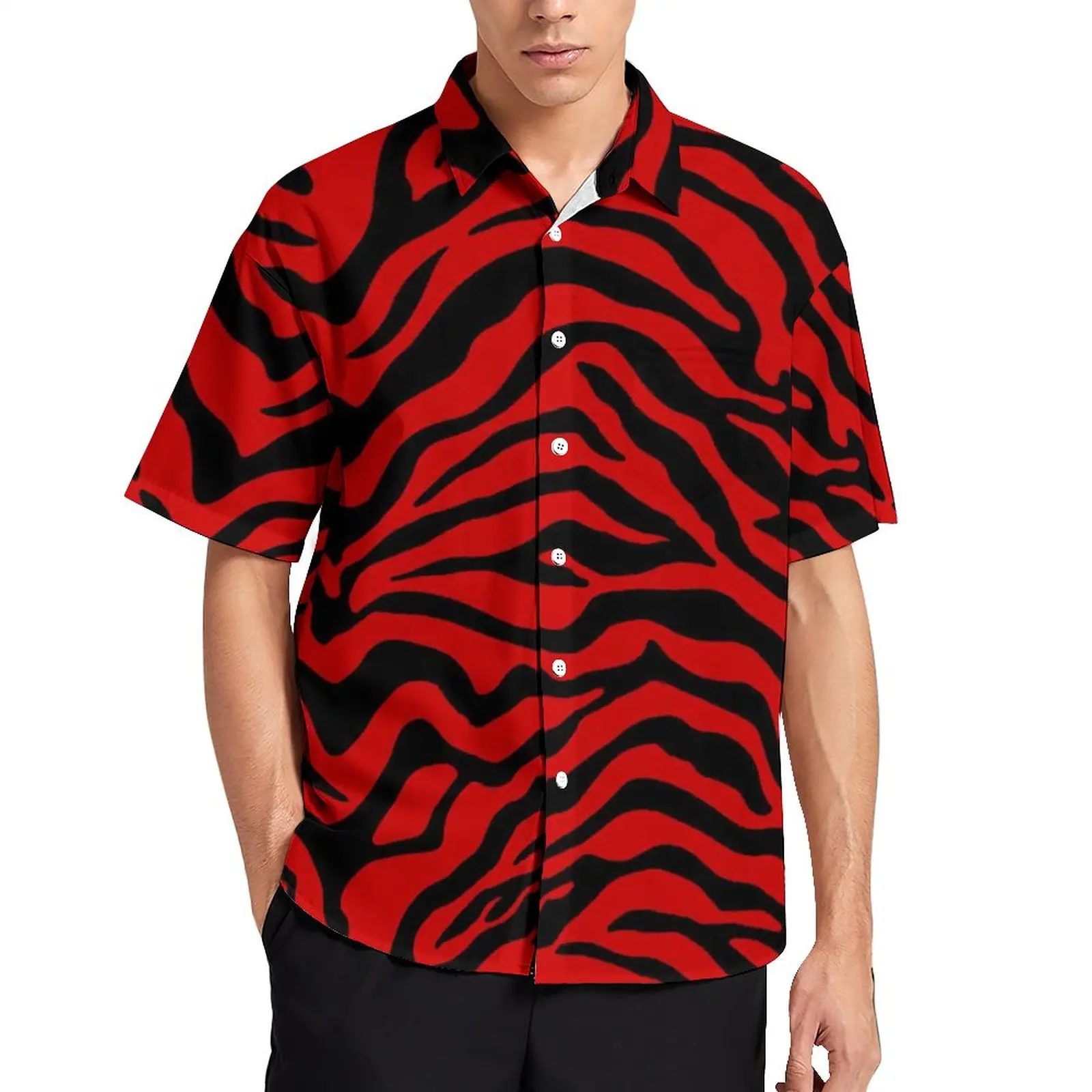 Black Red Zebra Stripe Loose Shirt Men Vacation Animal Print Novelty Casual Shirts Hawaii Design Short Sleeve Harajuku Blouses
Black Red Zebra Stripe Loose Shirt Men Vacation Animal Print Novelty Casual Shirts Hawaii Design Short Sleeve Harajuku Blouses