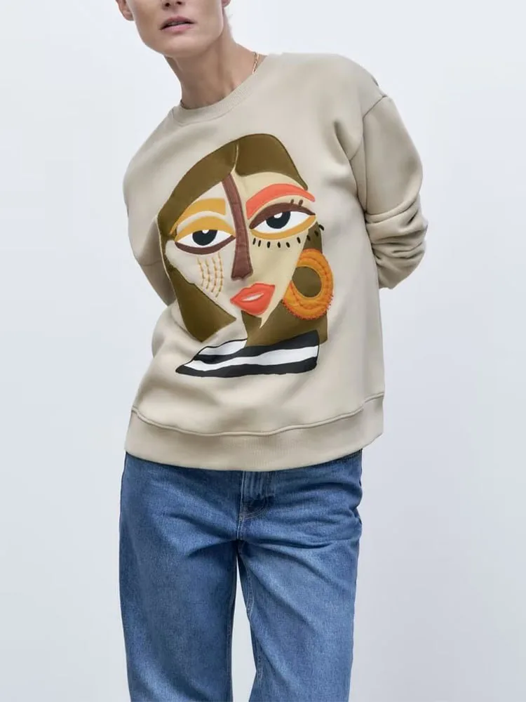 2022 female autumn and winter new printing sweater fashion casual loose round neck long-sleeved hundred with tops 
2022 female autumn and winter new printing sweater fashion casual loose round neck long-sleeved hundred with tops