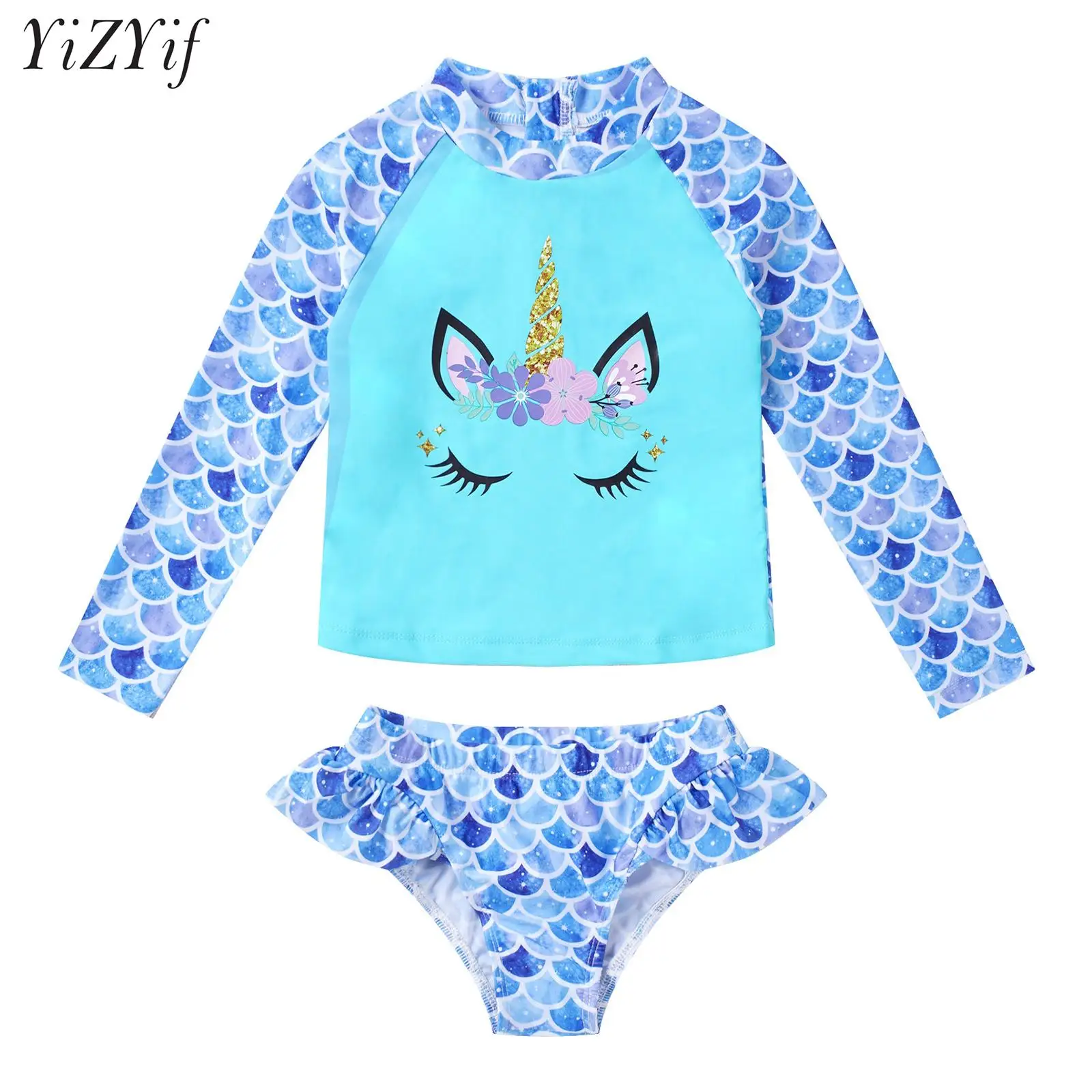 Kids Girls Cartoon Horse Mermaid Scales Print Tankini Swimsuit Long Sleeves Tops Briefs Swimwear Outfit Rash Guard Bathing Suit
Kids Girls Cartoon Horse Mermaid Scales Print Tankini Swimsuit Long Sleeves Tops Briefs Swimwear Outfit Rash Guard Bathing Suit