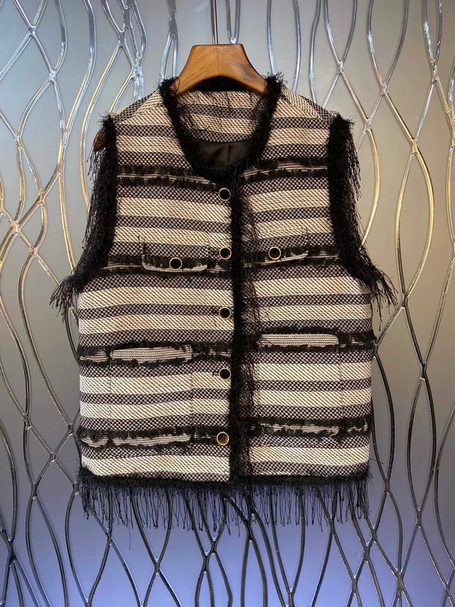 Новинка 2022, женский модный высококачественный декоративный полосатый жилет без рукавов с бахромой в виде бороды, 908
Новинка 2022, женский модный высококачественный декоративный полосатый жилет без рукавов с бахромой в виде бороды, 908