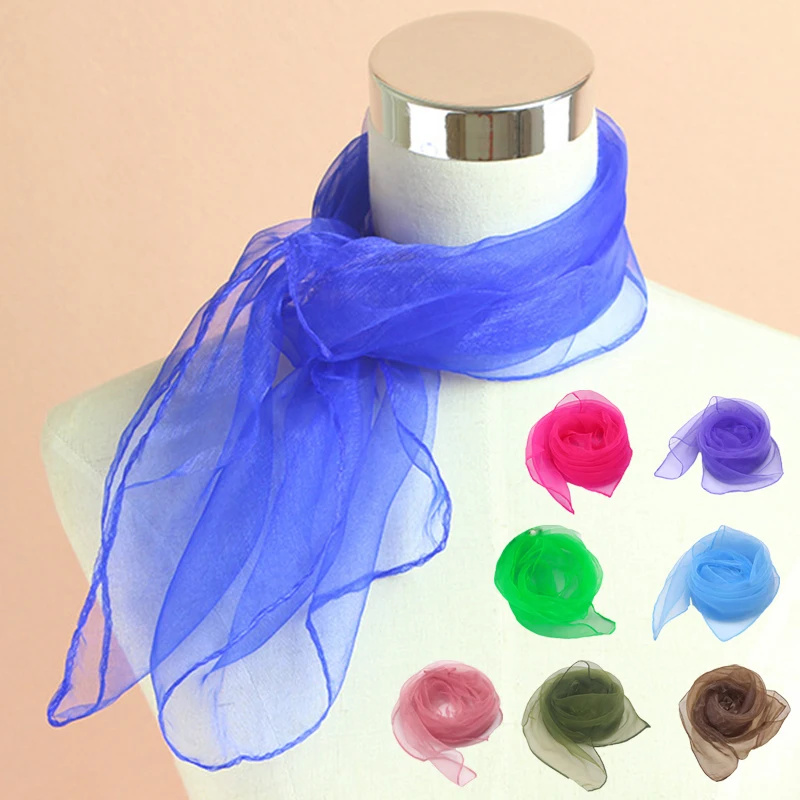

Женские тонкие шелковые шарфы, шифоновый квадратный шейный платок, однотонный прозрачный шейный платок, шарф для выступлений на сцене, аксессуары для волос