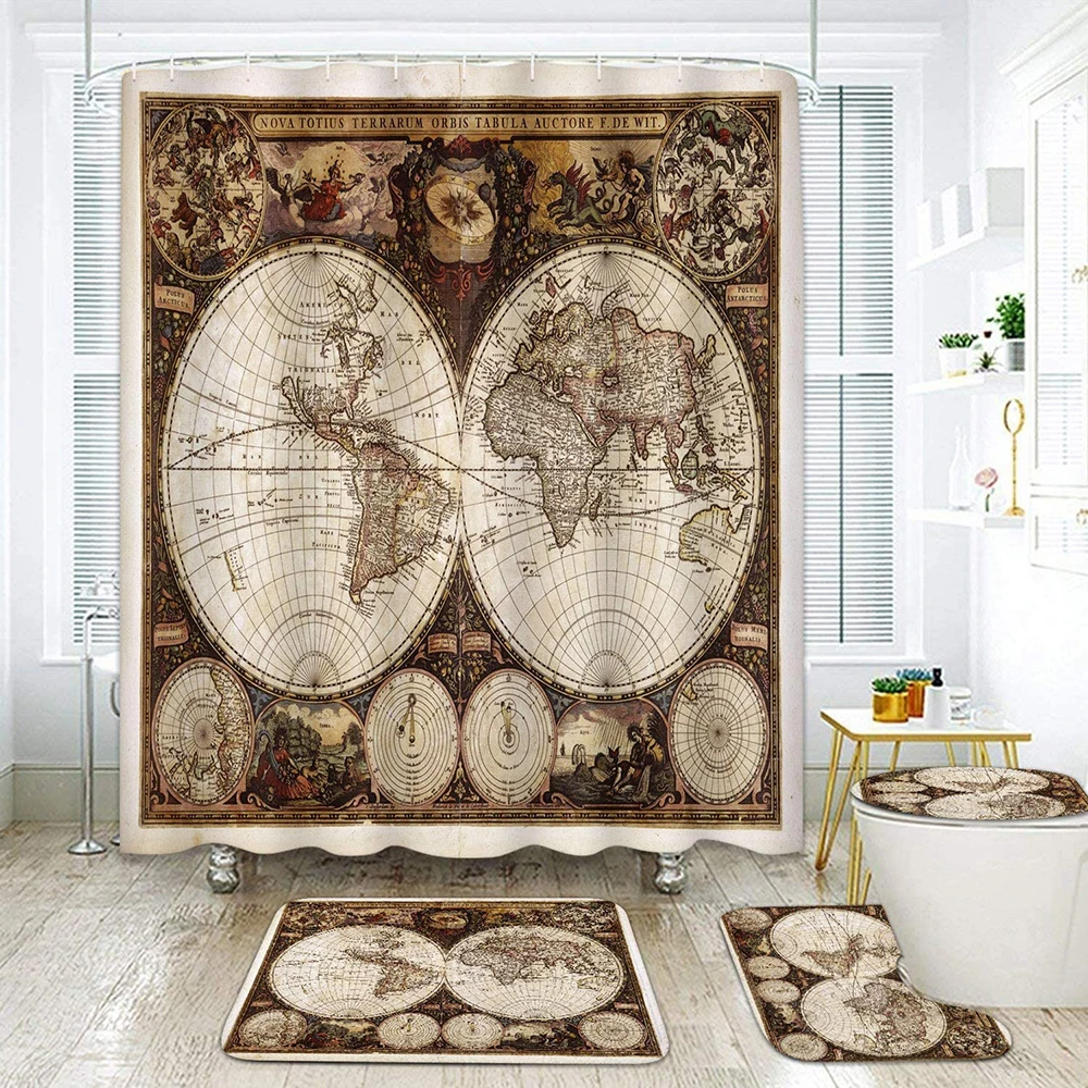 World Map Vintage Shower Curtain Sets Non-Slip Rugs Toilet Lid Cover Bath Mat Mountains Educate Waterproof Fabric Bathroom Decor
World Map Vintage Shower Curtain Sets Non-Slip Rugs Toilet Lid Cover Bath Mat Mountains Educate Waterproof Fabric Bathroom Decor