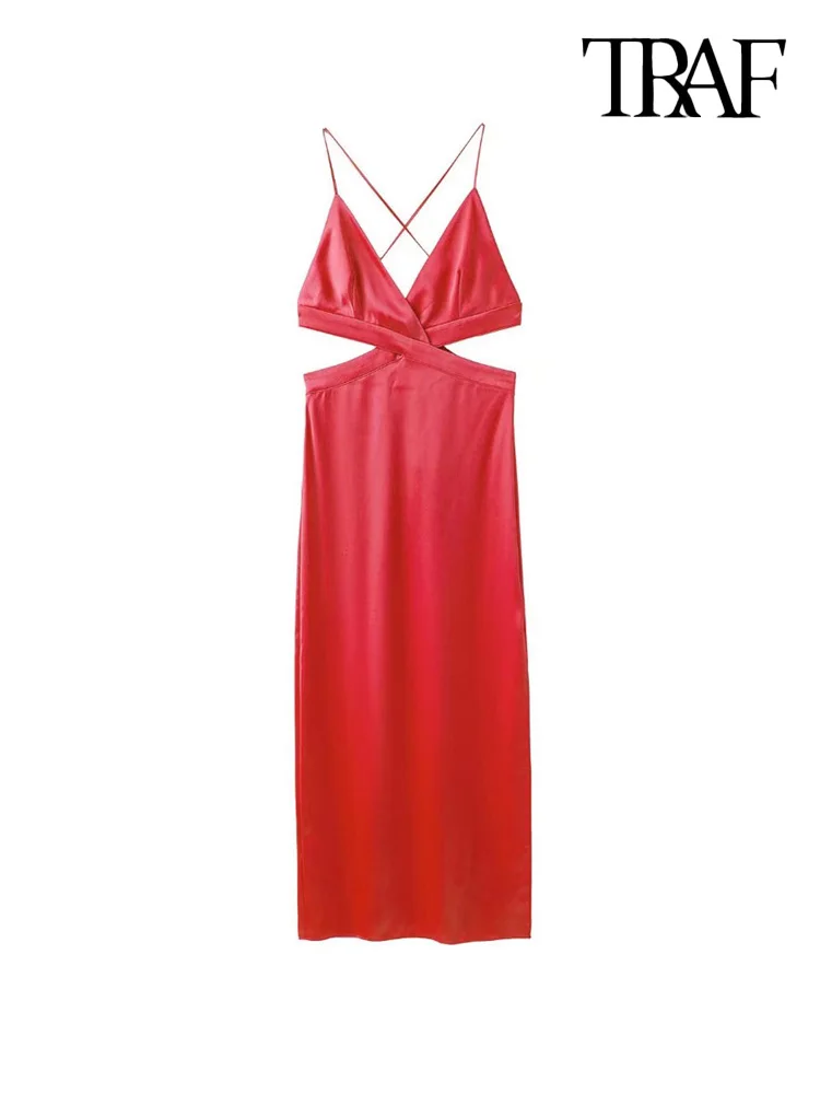 TRAF Women Fashion With Hollow Out Split Hem Satin Midi Dress Vintage Backless Zipper Thin Straps Female Dresses Vestidos
TRAF Women Fashion With Hollow Out Split Hem Satin Midi Dress Vintage Backless Zipper Thin Straps Female Dresses Vestidos