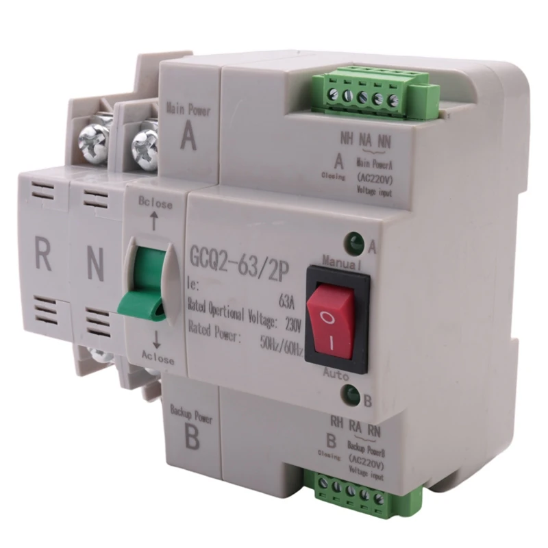 ATS Dual-Power Automatic Transfer Switch Uninterrupted Power 2P 63A AC230V 35Mm Rail Installation Transfer Switch
ATS Dual-Power Automatic Transfer Switch Uninterrupted Power 2P 63A AC230V 35Mm Rail Installation Transfer Switch