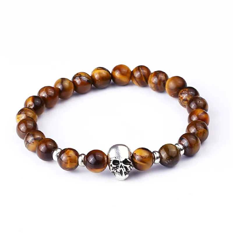 Antique Silver-Color Buddha Skull Head Bracelet Tiger Eye Black Lava Stone Skeleton Beaded Bracelets For Men Women Pulseras Homb
Antique Silver-Color Buddha Skull Head Bracelet Tiger Eye Black Lava Stone Skeleton Beaded Bracelets For Men Women Pulseras Homb