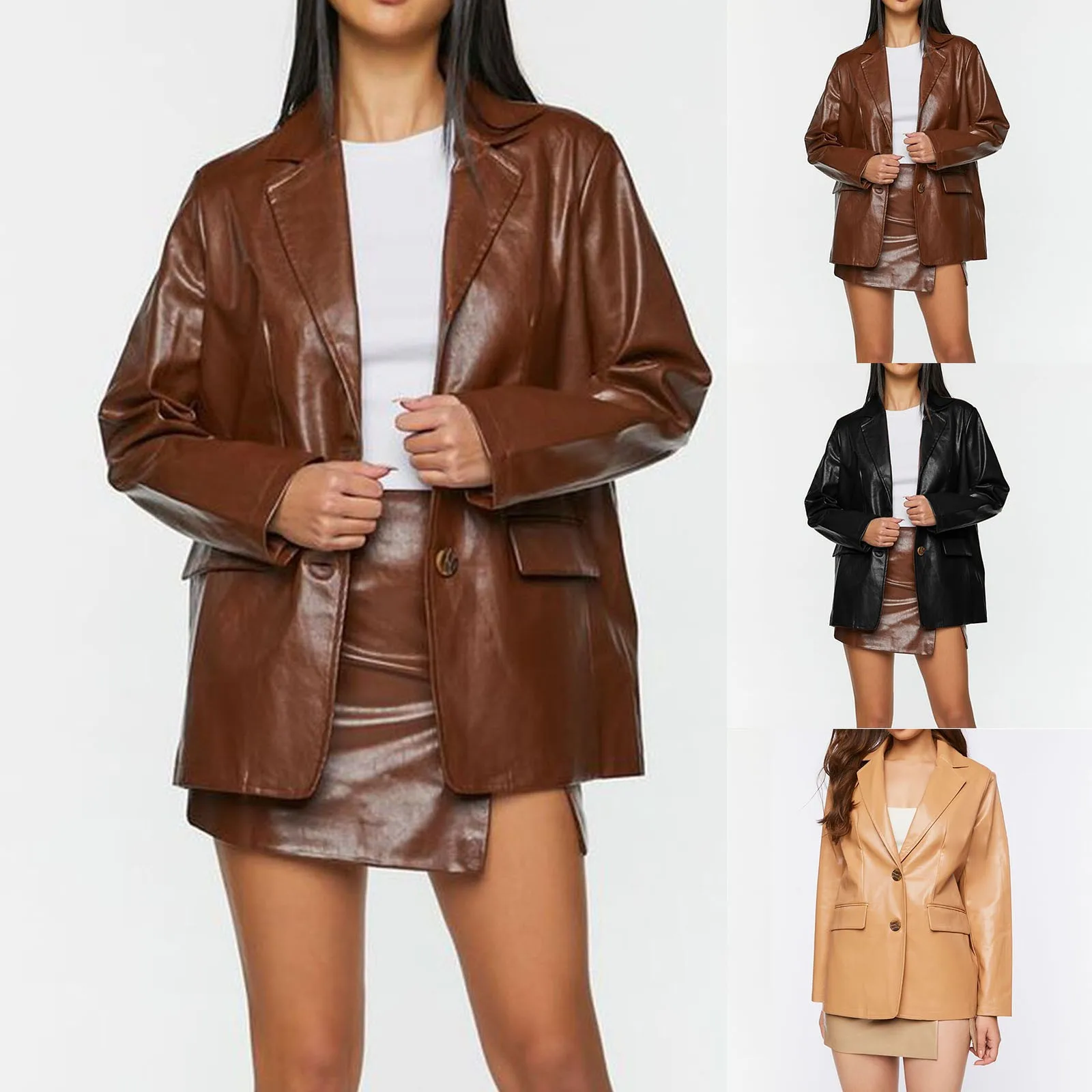 Women's Autumn/Winter Fashion Button Bump Lapel Large Pocket Artificial Leather Suit Coat
Women's Autumn/Winter Fashion Button Bump Lapel Large Pocket Artificial Leather Suit Coat