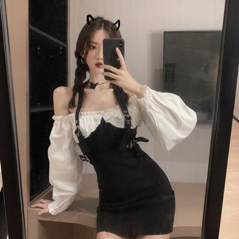 Sexy Slash Slim High Waist Fake Two Piece Long Sleeve Black Halter Dress Women Mini Bodycon Y2k Vintage Off Shoulder Party
Sexy Slash Slim High Waist Fake Two Piece Long Sleeve Black Halter Dress Women Mini Bodycon Y2k Vintage Off Shoulder Party