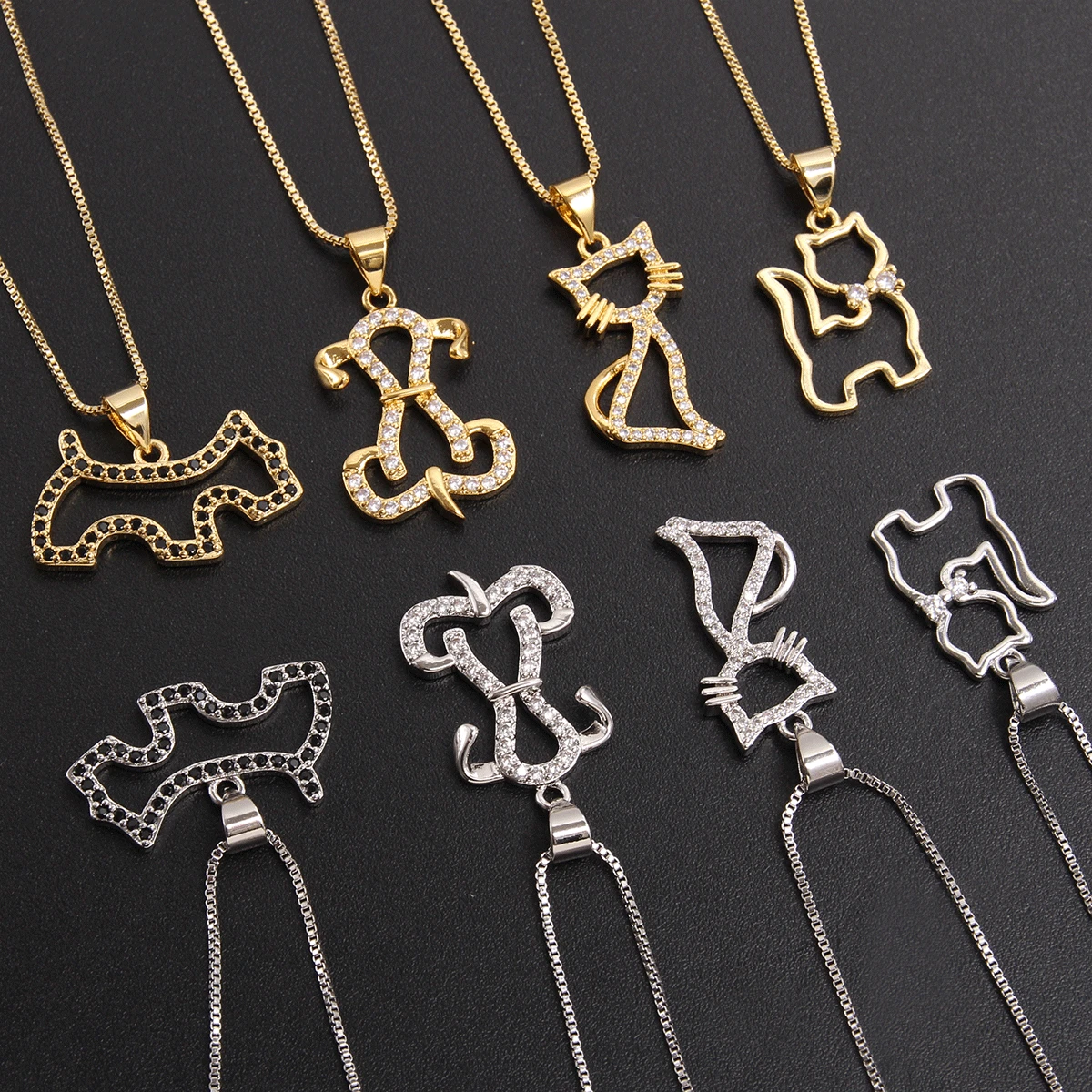 

MHS.SUN Lovely Animal Dog Cat Zircon Pendant Necklace Gold Chain Choker Copper Jewelry For Charming Women's Day Gold/Silver 1PC
