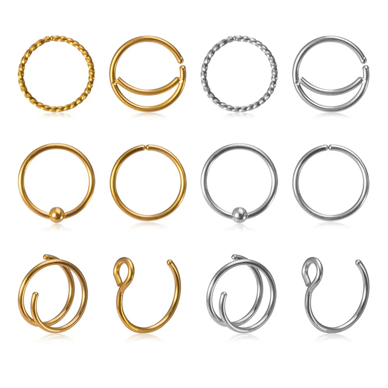 

6pcs Hoop Nose Ring Smiley Septum Piercing Steel Cartilage Earrings Tragus Helix Lip Ring Ear BCR Daith Conch Body Jewelry 20G