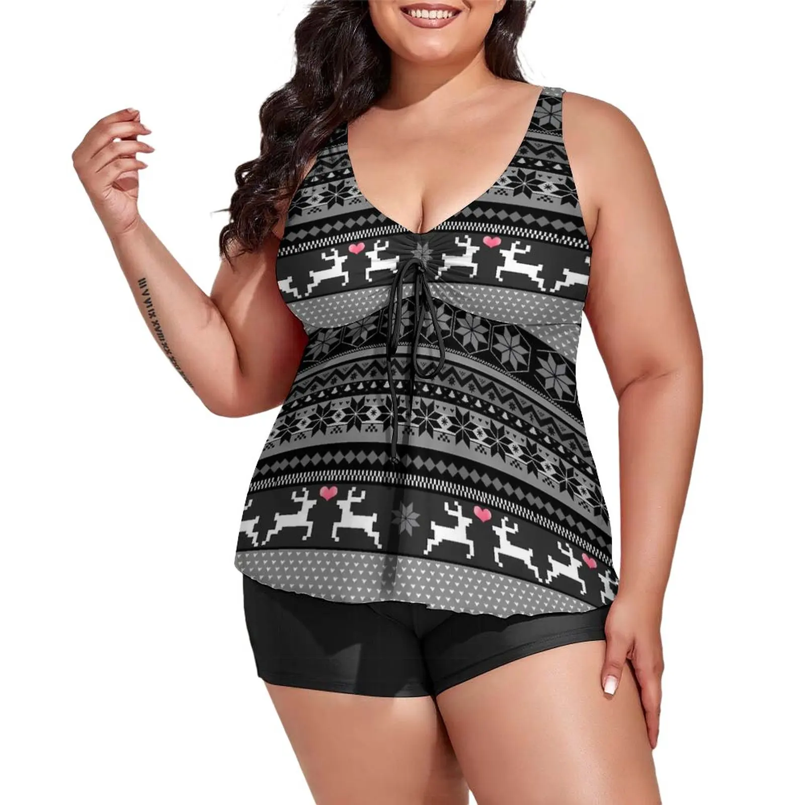 Deer Fair Isle Print Swimsuit Pink Hearts Tankini Swimwear 2 Pieces Bathing Suits Sexy Fitness Funny Beach Wear Birthday Present
Deer Fair Isle Print Swimsuit Pink Hearts Tankini Swimwear 2 Pieces Bathing Suits Sexy Fitness Funny Beach Wear Birthday Present