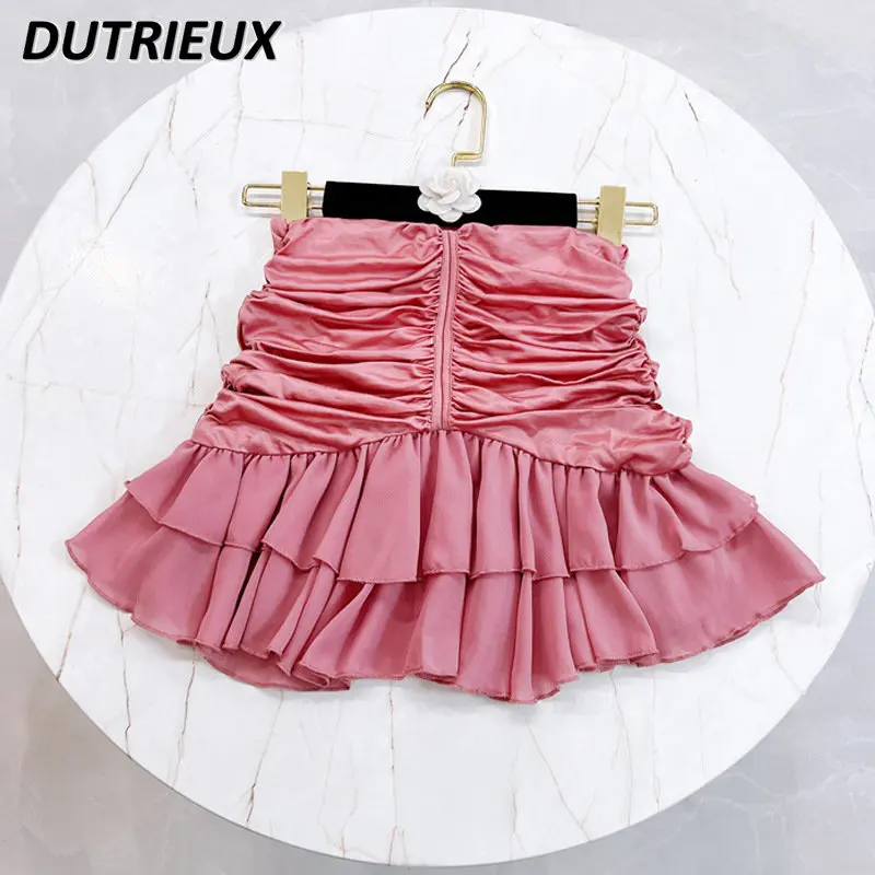 

Pleated Skirt Lower Spun Yarn Ruffled Slim and Sexy Hot Girl Summer 2023 New High Waist Skirt Solid Color Women's Short Skirt