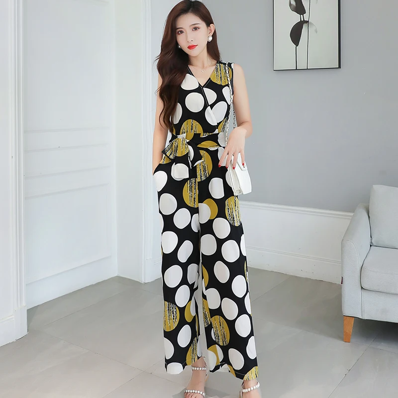 Twicefanx Women Jumpsuits Summer New Chiffon Dot Printed High Waist Waistband Jumpsuit Sleeveless Korean Wide Leg Pants 233A
Twicefanx Women Jumpsuits Summer New Chiffon Dot Printed High Waist Waistband Jumpsuit Sleeveless Korean Wide Leg Pants 233A