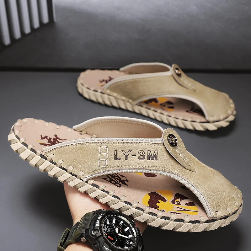 Летние мужские шлепанцы, кожаные тапочки, Повседневная модная мужская обувь для улицы, пляжные сандалии на платформе для прогулок, рыбака
Летние мужские шлепанцы, кожаные тапочки, Повседневная модная мужская обувь для улицы, пляжные сандалии на платформе для прогулок, рыбака