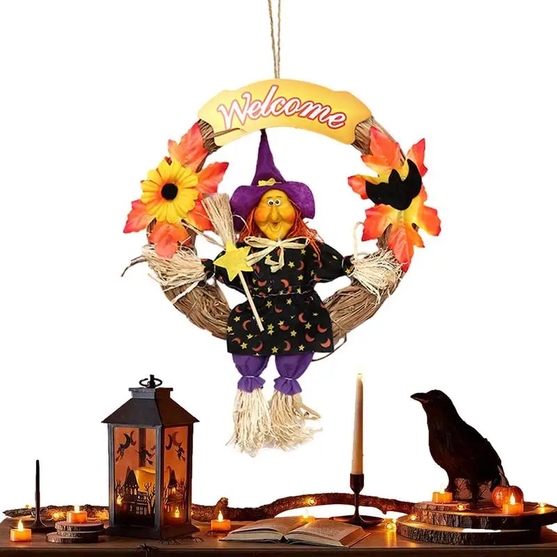 

Scarecrow Wreath Beautiful Artificial Flowers Cute Halloween Door Wall Witch Pendant For Haunted House KTV Porch Bar Birthday