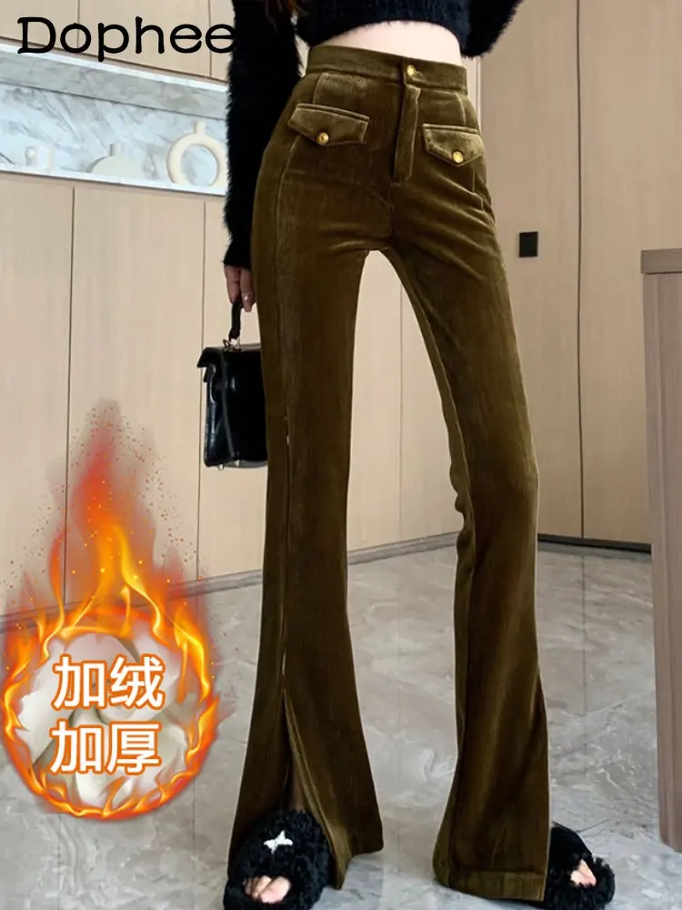Fleece-Lined Thickened Corduroy Pants Women's Autumn Winter Wear Design Sense High-Waisted Draping Split Mop Bootcut Trousers
Fleece-Lined Thickened Corduroy Pants Women's Autumn Winter Wear Design Sense High-Waisted Draping Split Mop Bootcut Trousers