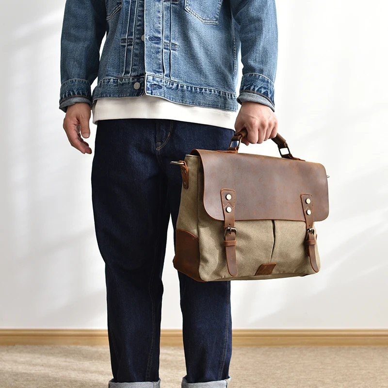 Retro Canvas With Cowhide Messenger Bag Crossbody Bags For Men 2020 High Quality Business Briefcase Laptop Bag 14 inch 
Retro Canvas With Cowhide Messenger Bag Crossbody Bags For Men 2020 High Quality Business Briefcase Laptop Bag 14 inch