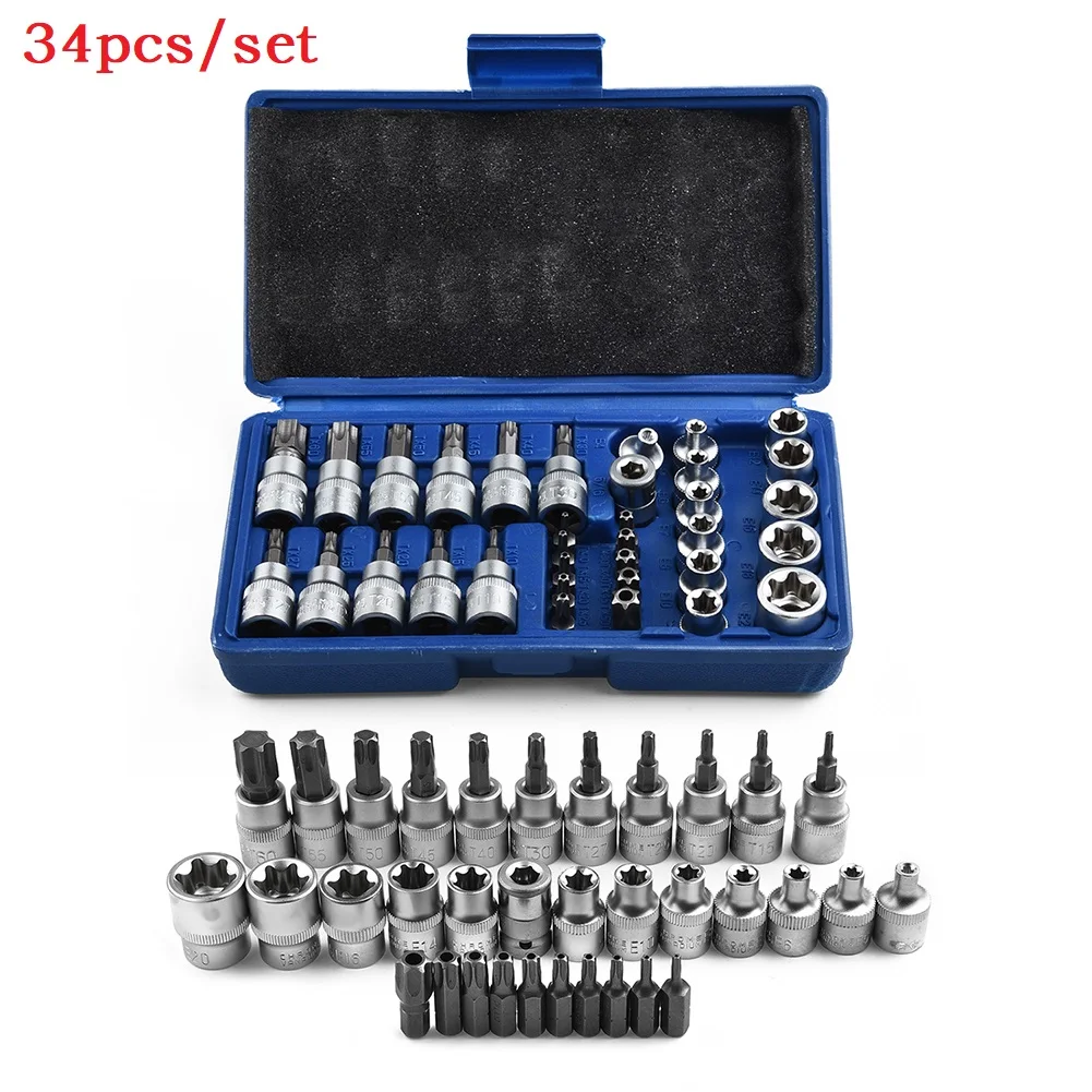 Bits Drive Tool Bits Socket High Quality Male/ Female Sockets Star Head Batch Socket Torx Star Sockets & Bit 34pcs/set
Bits Drive Tool Bits Socket High Quality Male/ Female Sockets Star Head Batch Socket Torx Star Sockets & Bit 34pcs/set