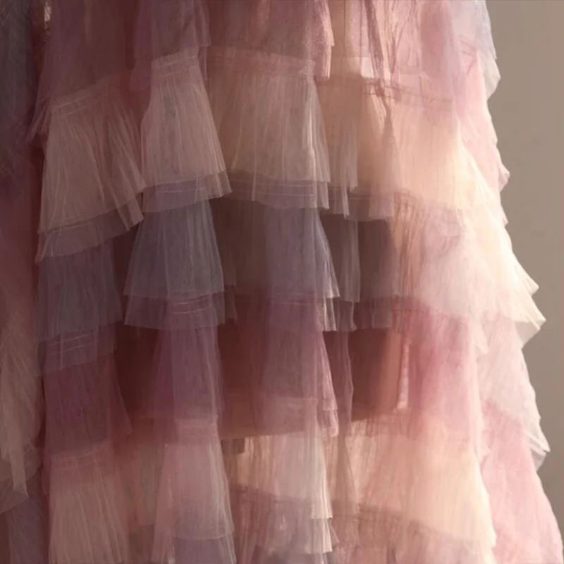 

Модная широкая дизайнерская сетчатая ткань 130 см с розовым градиентом, 3D Складная кружевная ткань «сделай сам» для вышивания свадебного платья/одежды