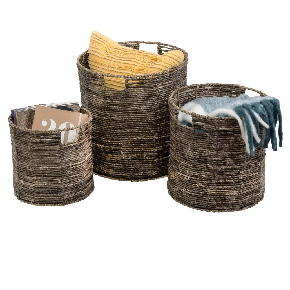 Storage Woven Basket Set Of Three Decorative Nesting Storage Baskets, Brown 
Storage Woven Basket Set Of Three Decorative Nesting Storage Baskets, Brown